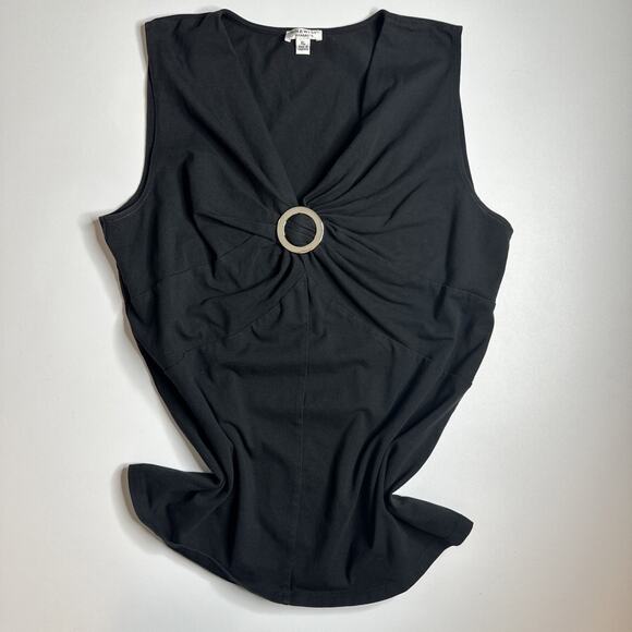 Vintage Y2K Nine West Ring Detail Black Sleeveless Top XL Stretch Minimalist - Picture 3 of 9